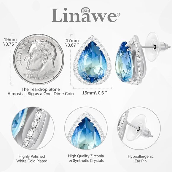 Women Stud Earrings, Teardrop Diamond Moissanite Cubic Zirconia Earrings Studs R - Picture 2 of 5